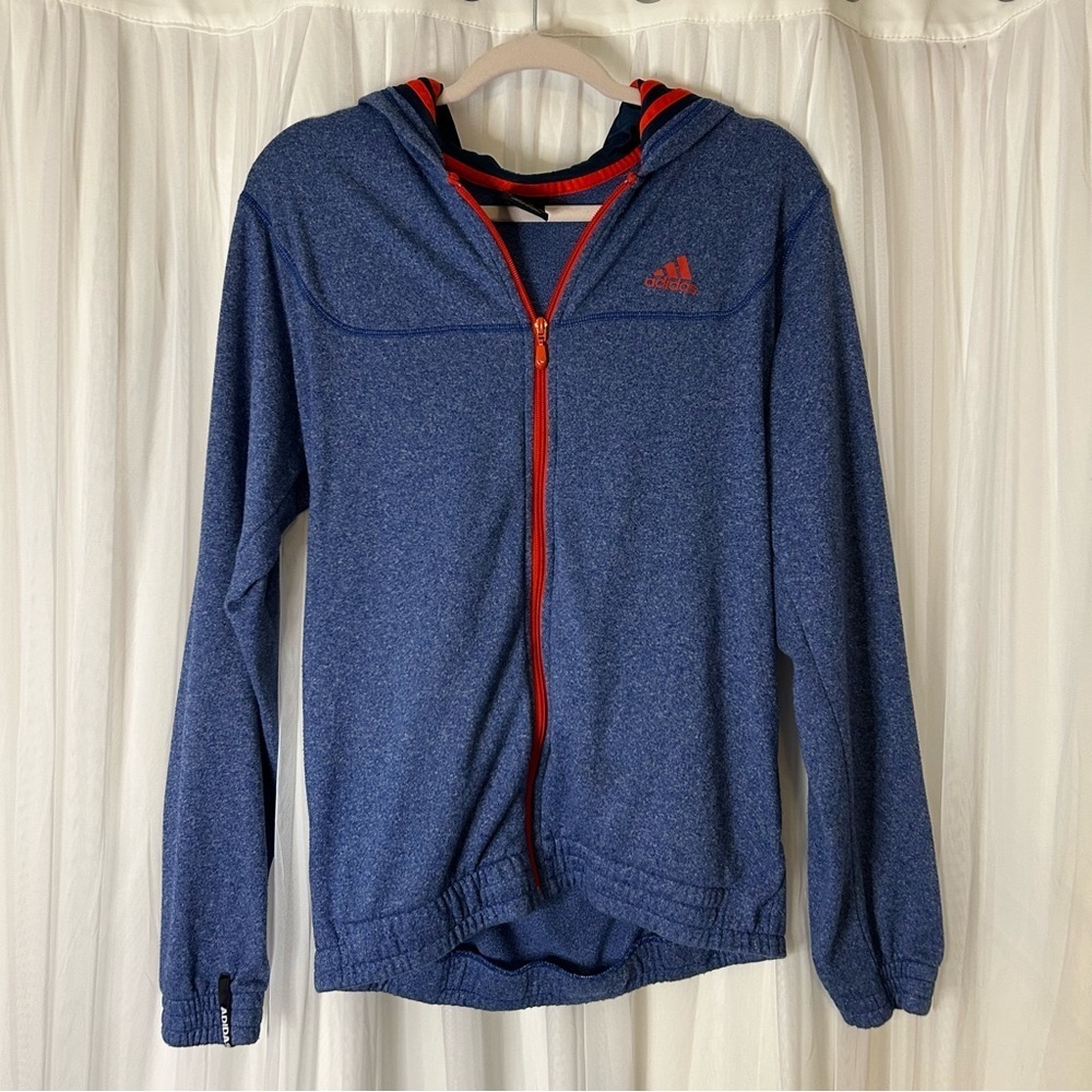 Adidas Heathered Blue Hoodie with Red Details
